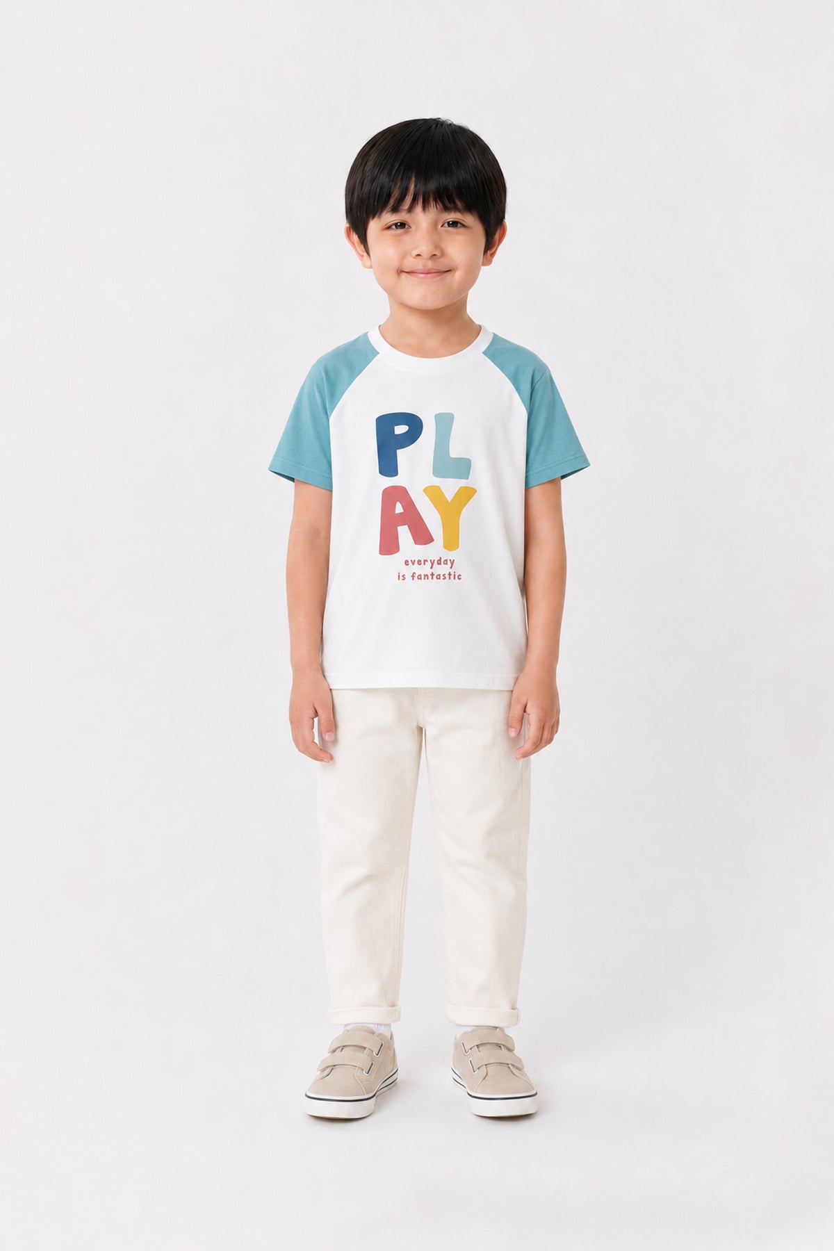 Play Everyday Raglan Tee – White/Blue