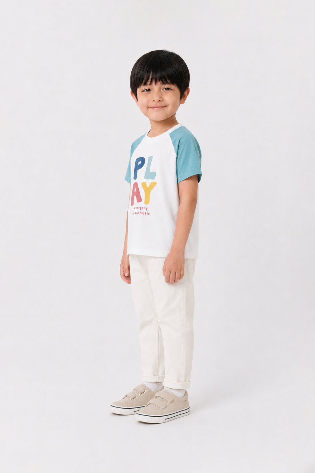 Play Everyday Raglan Tee – White/Blue
