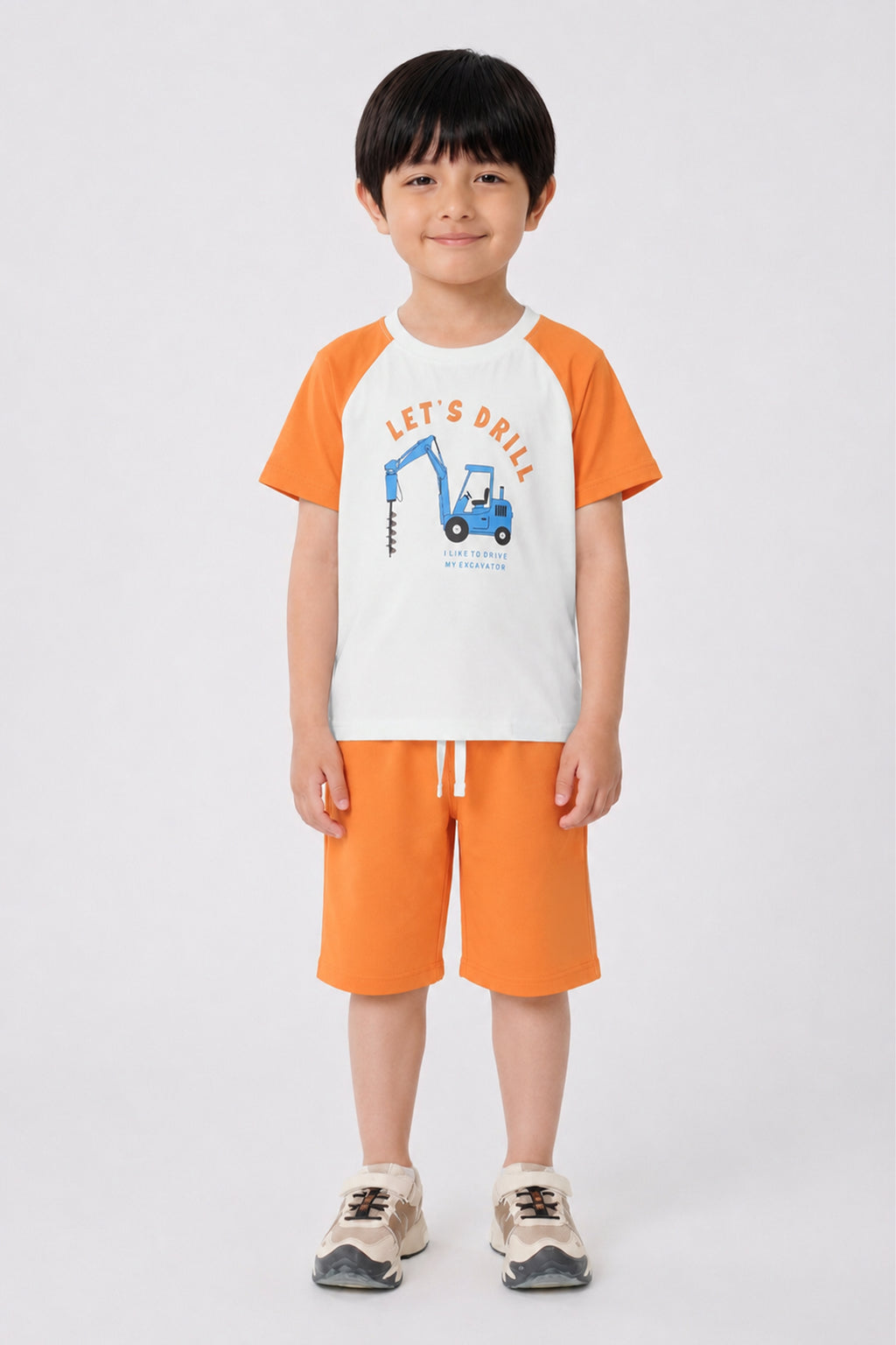 Let's Drill Raglan Co-ord Set - White & Orange