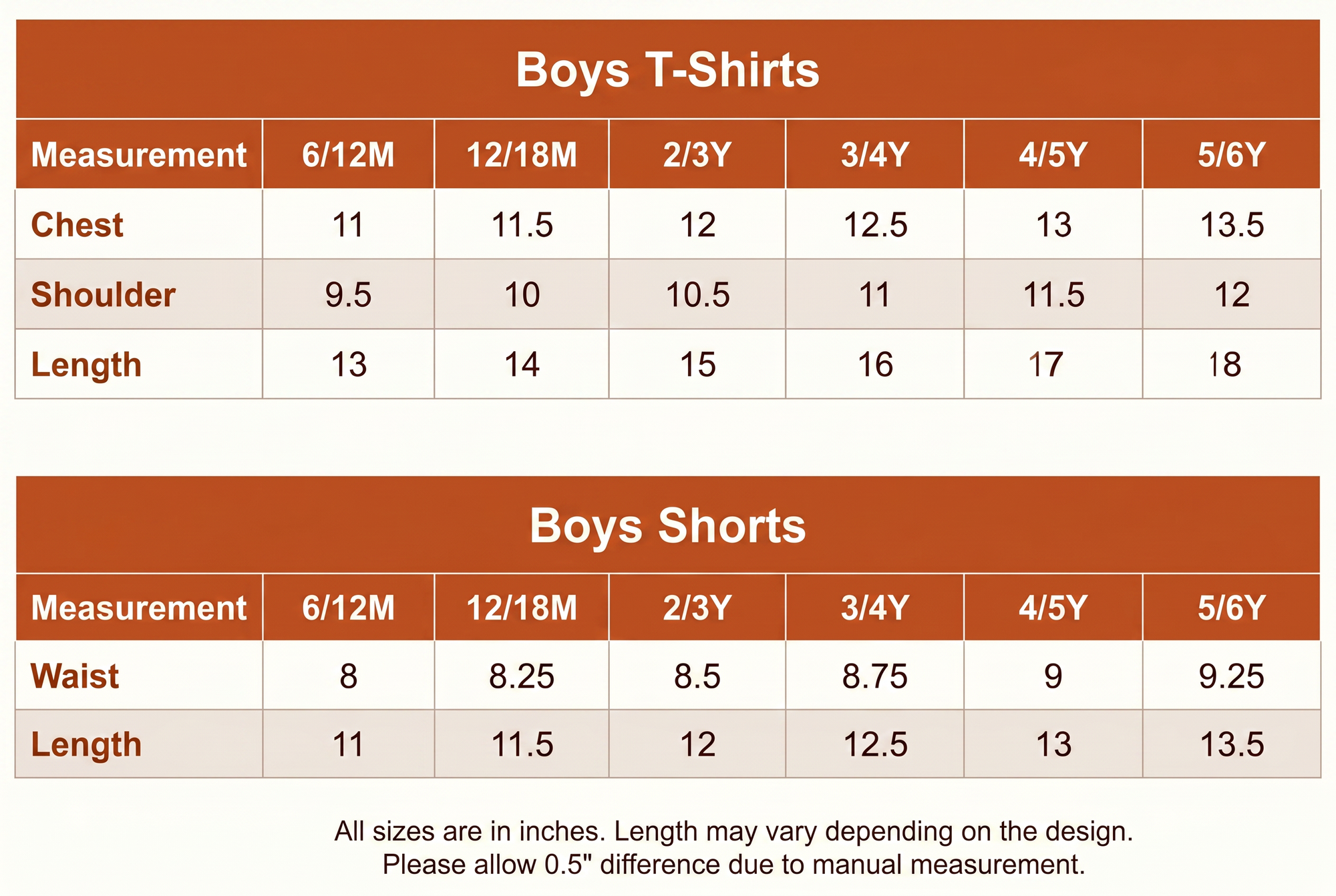 Size guide chart