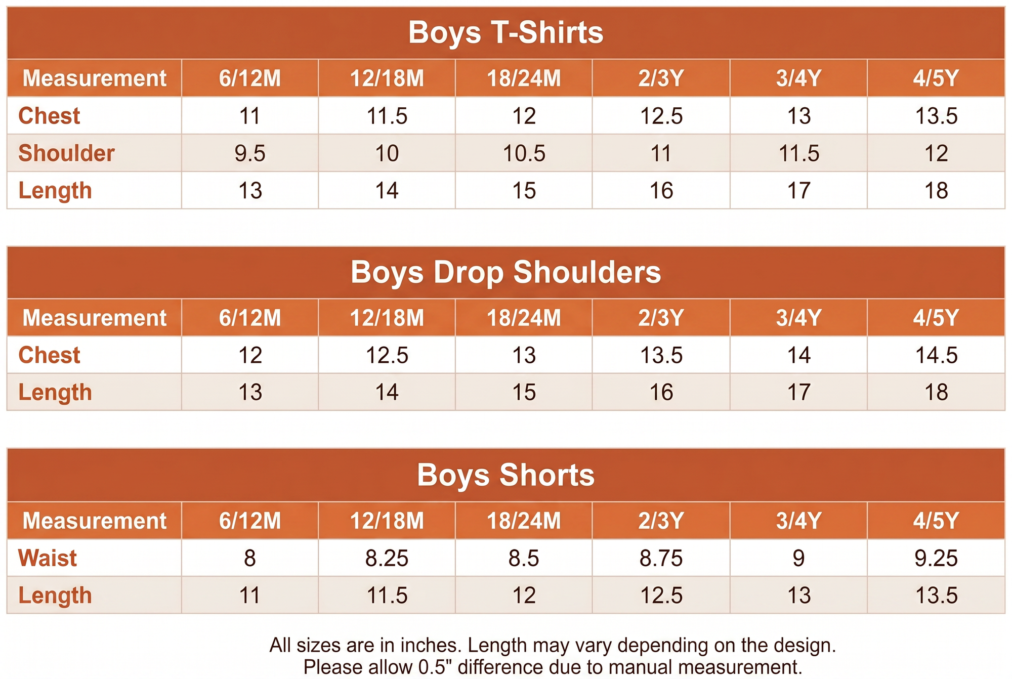 Size guide chart