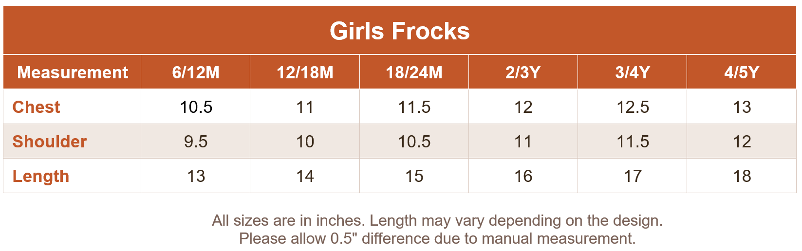 Size guide chart