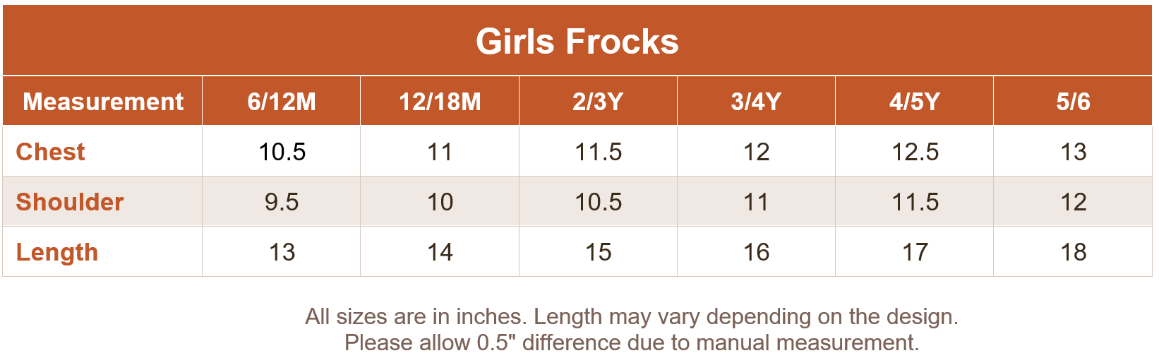 Size guide chart