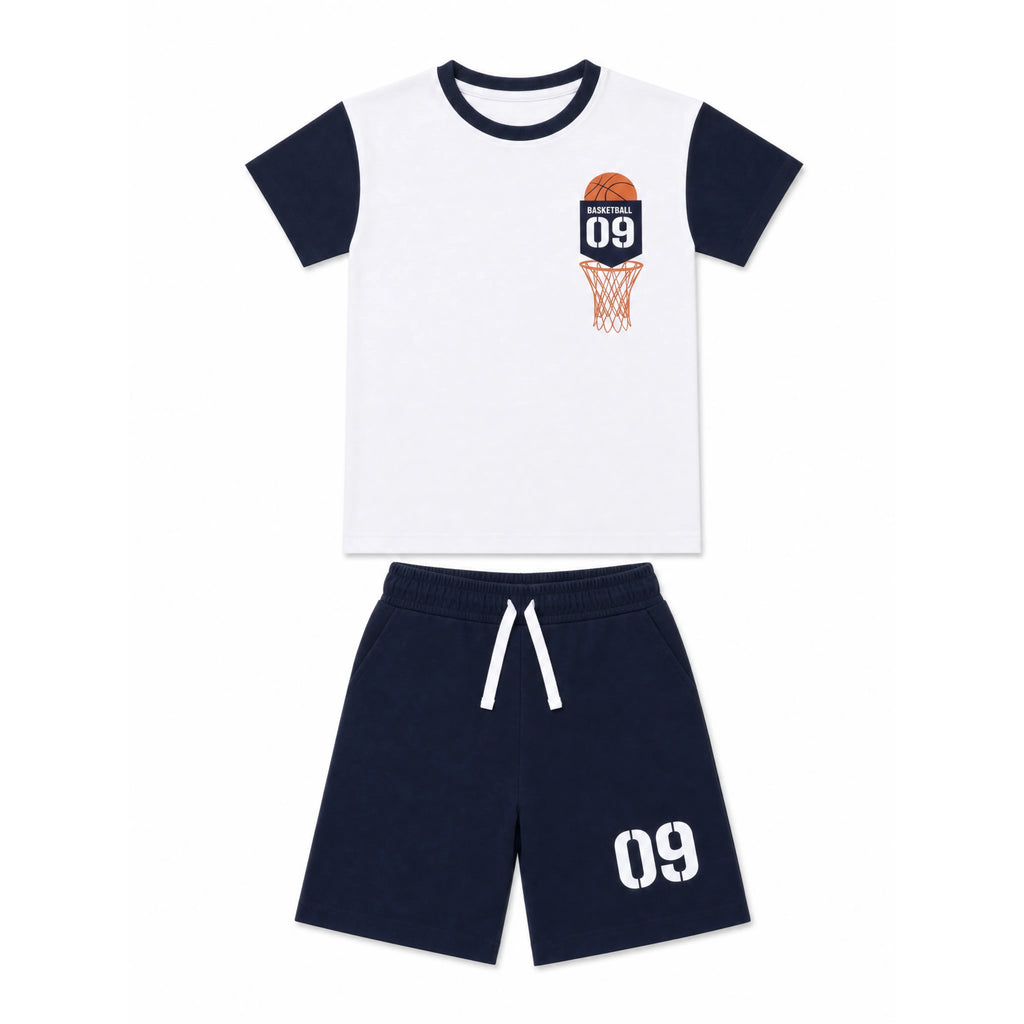 Basketball 09 Co-ord Set - White & Navy